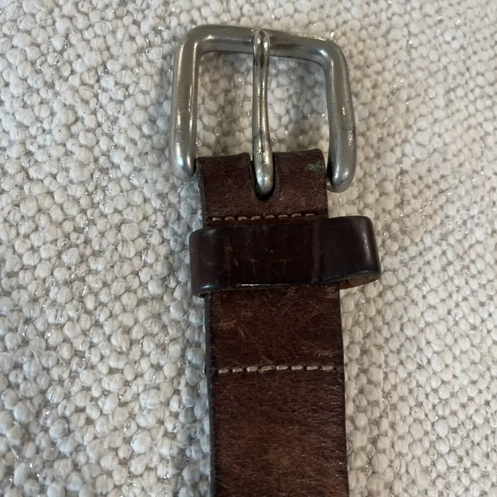 American Eagle Mens Dark Brown Genuine Leather Belt Silver Buckle 34-40